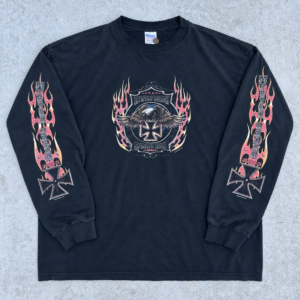 West Coast Choppers Flame Sleeves Long Sleeve Biker Iron Cross XXL Black Y2K